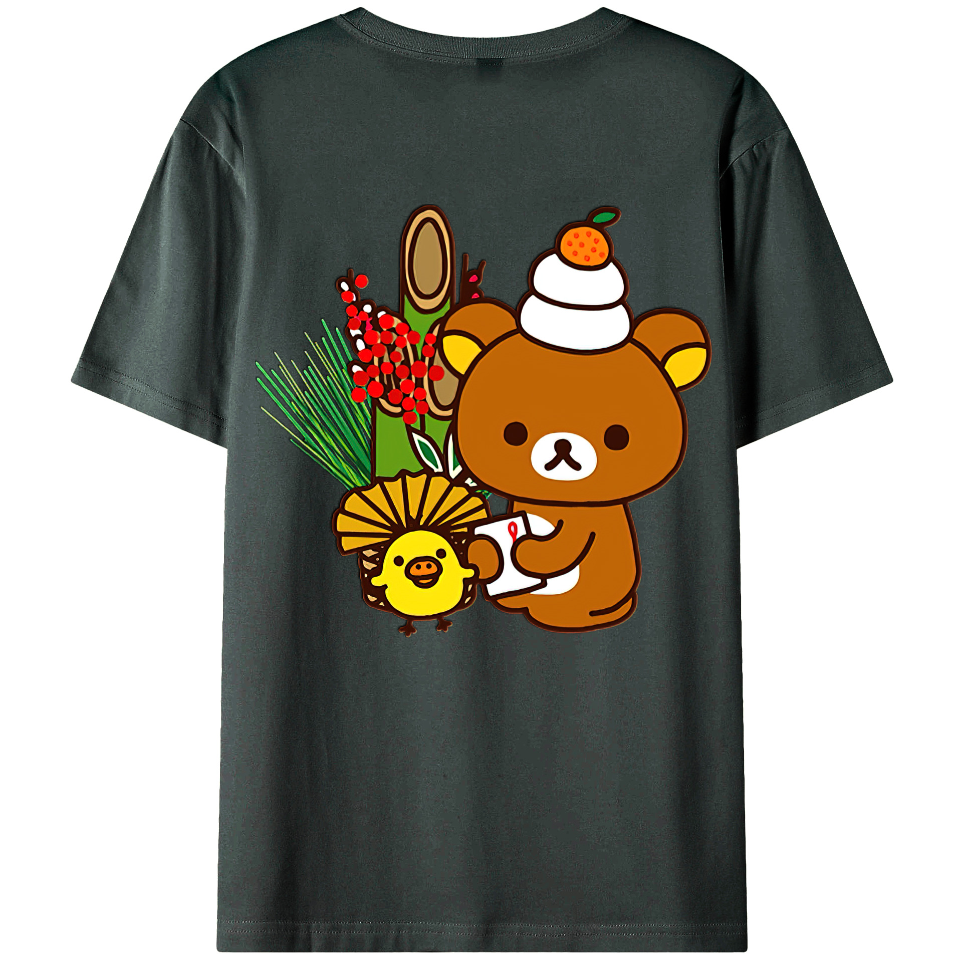 （画像用） リラックマ リラックマ キイロイトリ Rilakkuma Korilakkuma Kiiroitori 綿100％ メンズ半袖Tシャツ（バックプリント） 通気性